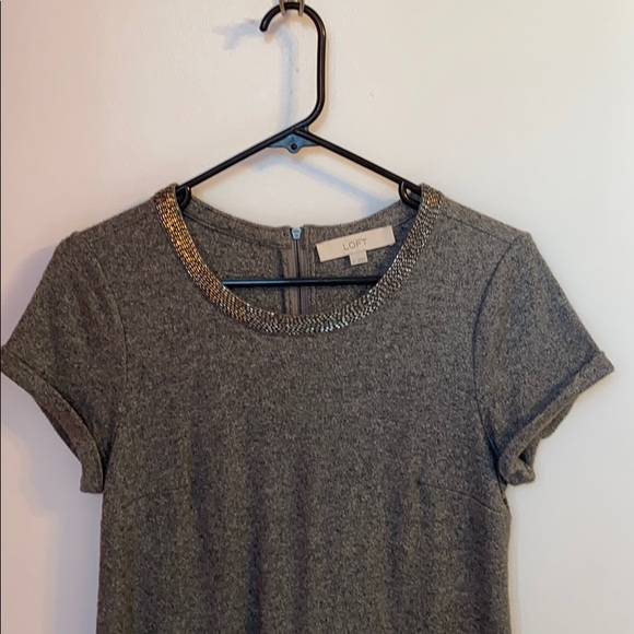 LOFT Gray Beaded Neckline Dress (Size Small) - Picture 2 of 7